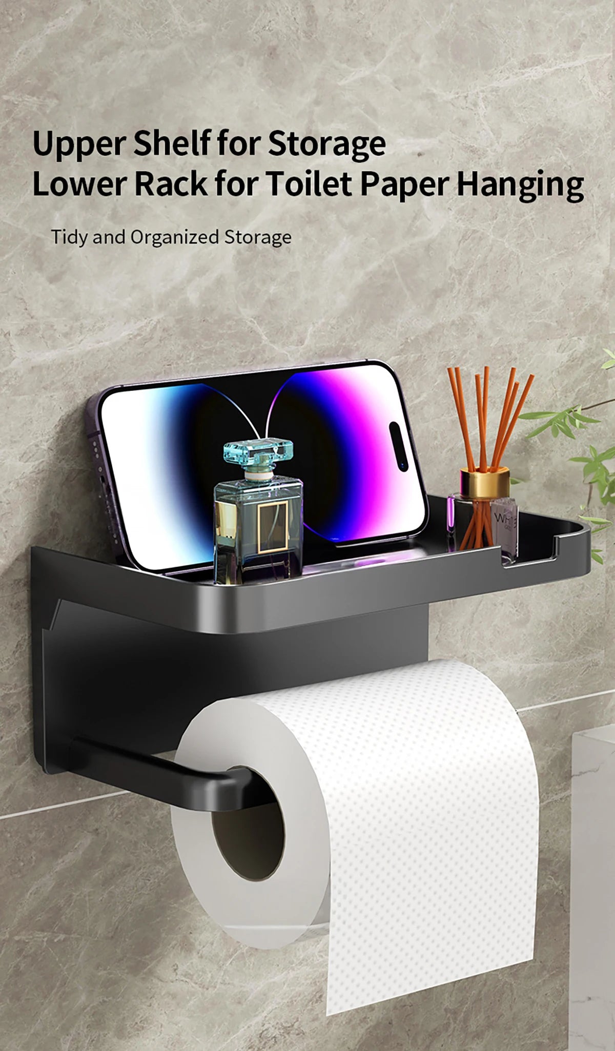 1 Stück wandmontiertes Aufbewahrungsregal, Toilettenpapierhalter, No-Punch Roll Organizer – Badezimmer-Aufbewahrungszubehör