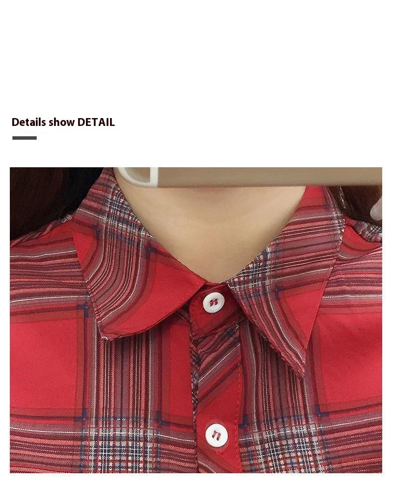 2024 herbst Neue College Stil Plaid Shirts frauen Lange hülse Taste Unten Casual Tops Lose Mode Polo Neck Blusen
