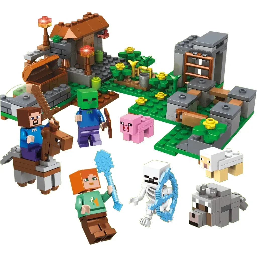 TreeHouse Village Farm Cave Mine Alex Zombie Action Figures Building Blocks Toys Gift for Children.