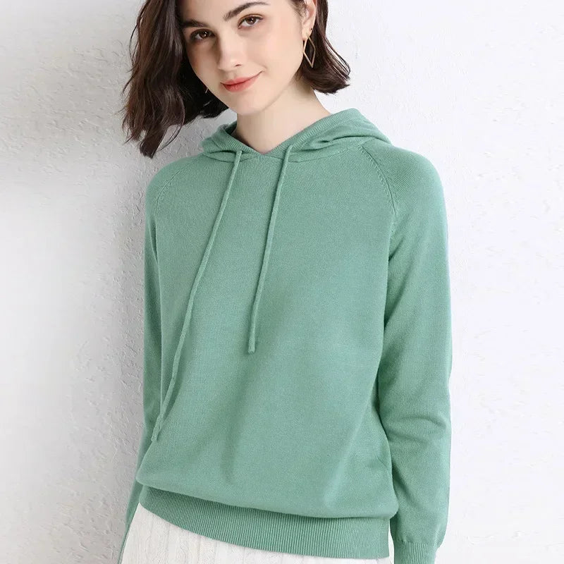 Women's Autumn and Winter New Casual Hoodies Sport Loose Hooded Knitted Hoodie Pullover Sweater