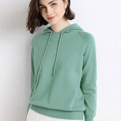 Women's Autumn and Winter New Casual Hoodies Sport Loose Hooded Knitted Hoodie Pullover Sweater