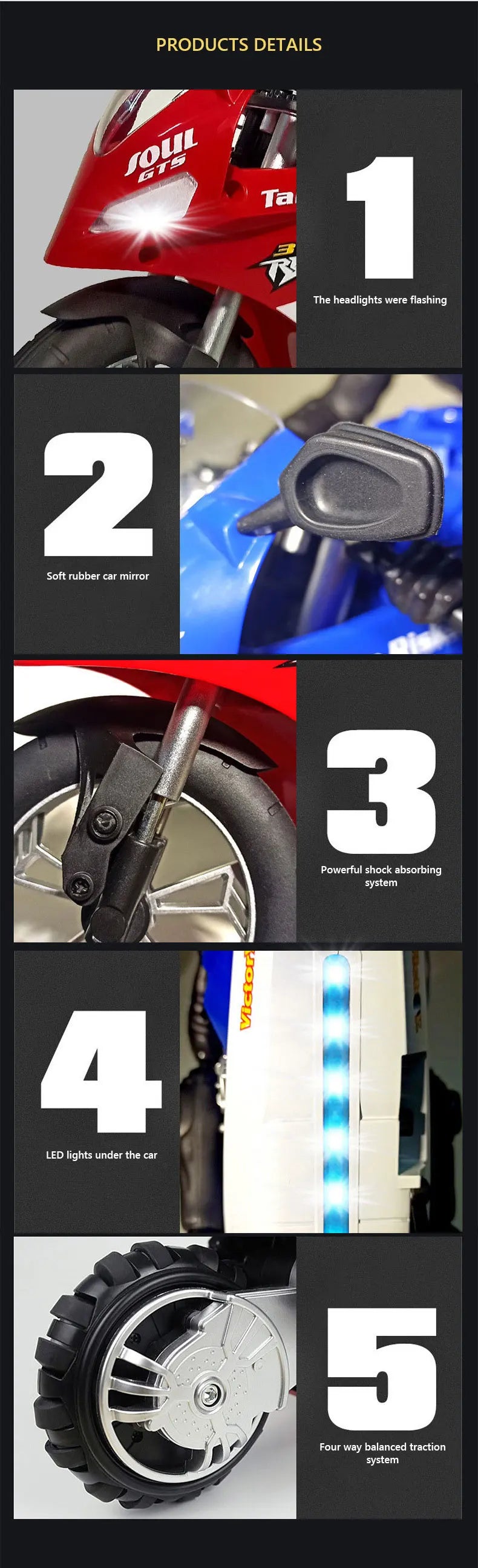 Large RC Motorcycle 2.4G Remote Control Motorcycle High Speed Racing Drift Stunt Car Toys for Boys Kids Toy Children Xmas Gifts.