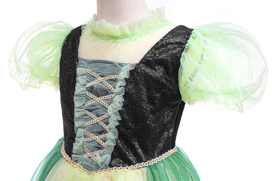 Anna Grünes Kleid Mädchen Spitze Tüll Elegantes Kleid Kinder Bühnenshow Prinzessin Kostüm Kinder Purim Cosplay Kleidung.