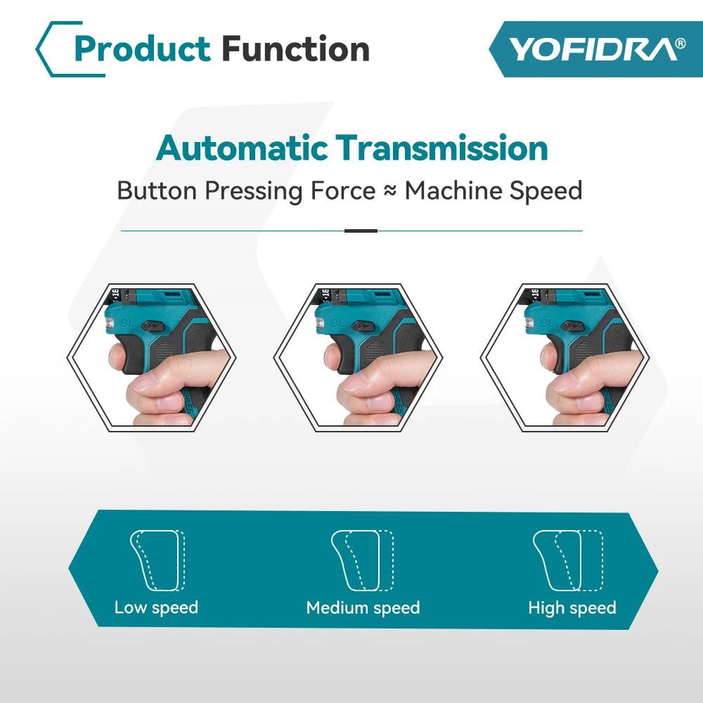 YOFIDRA 2-in-1 bürstenloser Elektroschrauber Handheld Sechskantbohrer Schraubendreher Home Power Tool Set für Makita Akku Pin
