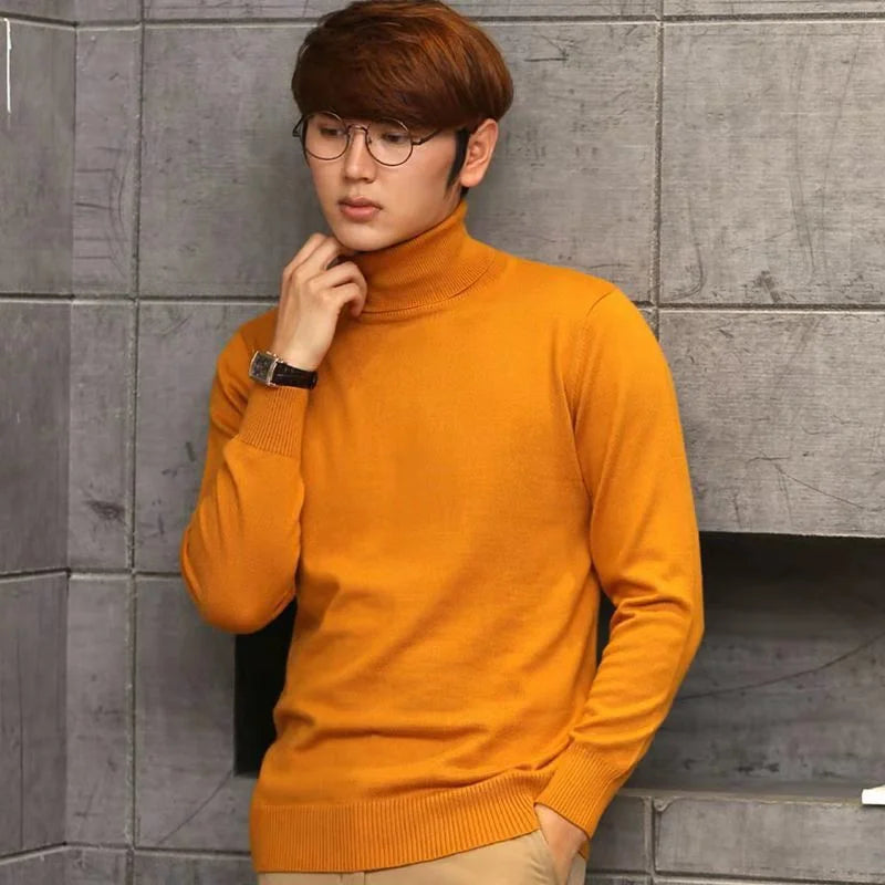Cashmere Wool Solid Autumn Winter Men's Warm Turtleneck Knit Loose Long Sleeve Sweater Casual Comfortable Pullover Thick Sweater