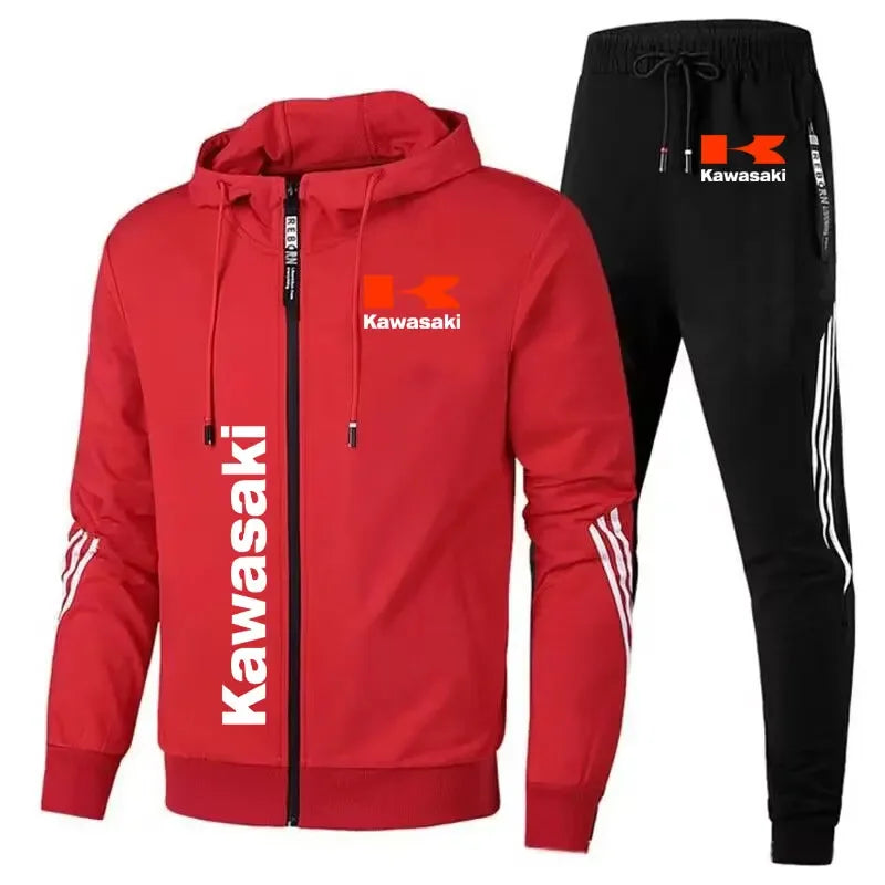 Kawasaki Motorcycle Racing Team Men Hoodie Pant Sets Spring Autumn Casual Male Zipper Sweatshirt Pants Suit 2024 Sport Coat Set.