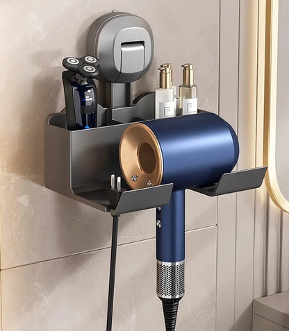 Halterung für Haartrockner, Aufbewahrungsregal mit Saugnapf, ohne Stanztoilette, Aufbewahrungsregal für das Badezimmer, Aufhänger für Haartrockner