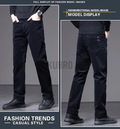 KUBRO High Quality Corduroy Fabric Men's Business Casual Trousers Autumn Korean Style Small Straight Slim Versatile Cargo Pants.