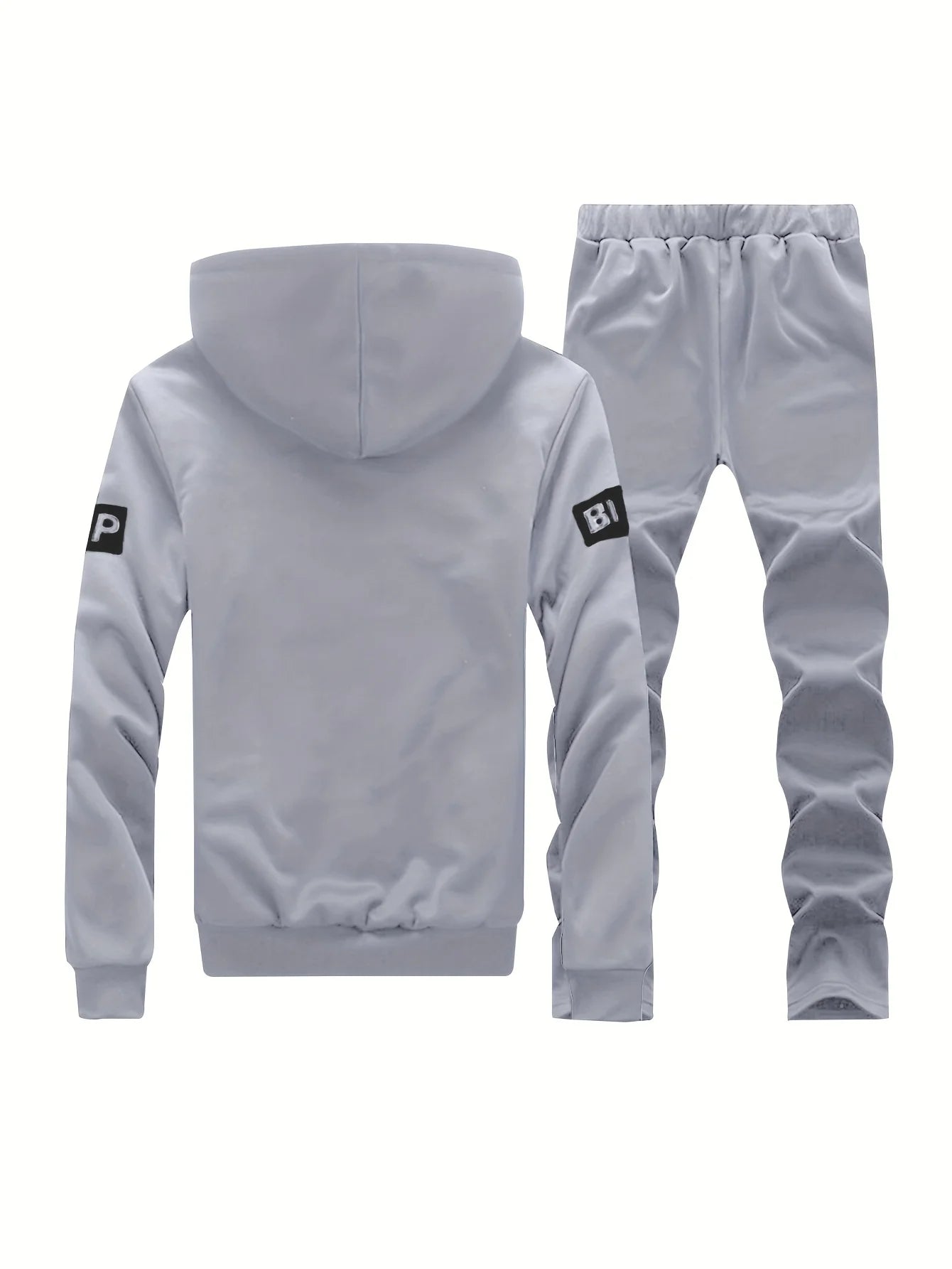 Men's winter thickened  jacket with hood for outdoor sports Suit leisure running fitness warmth two-piece set.