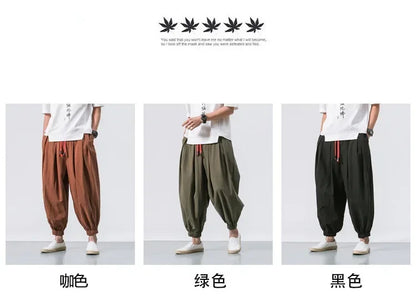 New Trendy Men Harem Pants Loose Oversized Style Cotton and Linen High Quality Jogger Sweatpants Casual Male Trousers.
