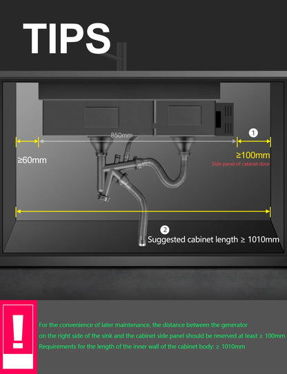 ASRAS Kitchen Sink Stainless Steel Nano Grey Kitchen Sink with Built-in Food Purifier, Hidden Cover & Adjustable Lift Faucet