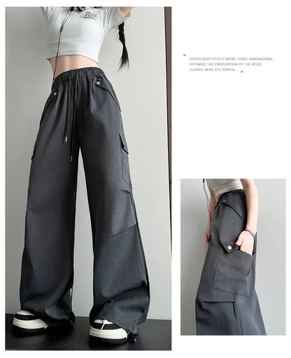 Amerikanischer Fallschirm mit niedriger Taille für Damen im Frühling und Herbst 2022, neue Bergsteiger-Jogginghose mit weitem Bein, schlanke Sport-Arbeitshose