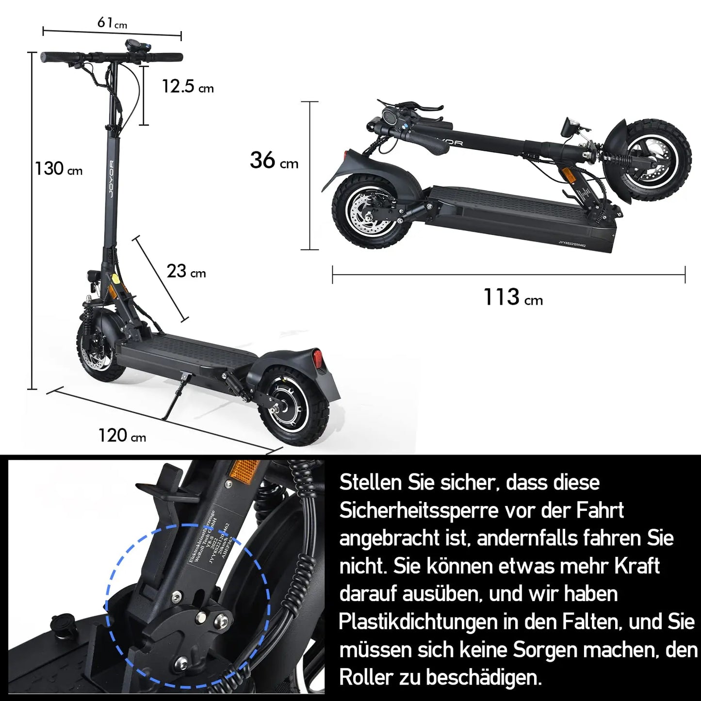 JOYOR Y8-S Electric Scooter 500W EScooter 48V 26 Ah Speed 20km/h Range 55-75km 10” Inflatable Tires Electric Scooters with ABE.