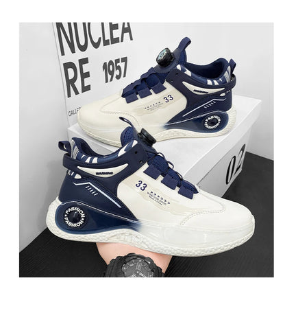 Mens Sneakers with Rotating Buckle Comfy Non Slip Lace up Durable Shoes for Mens Outdoor Activities.