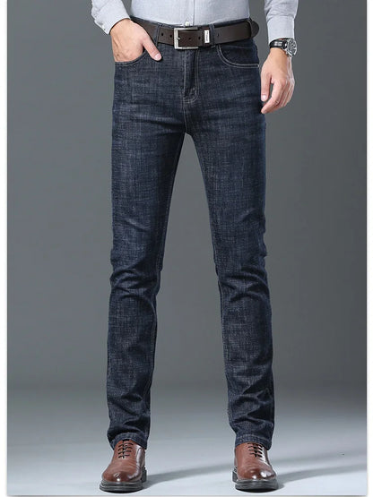 Male  All-match Brand Trousers Four Season Men's High Quality Jeans  Business Casual High Waist Denim Pants Simplicity Cool.