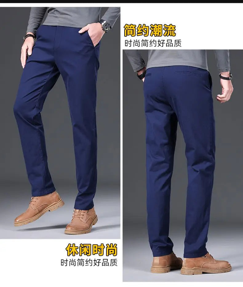 Cotton Men's Casual Pants Straight Stretch Trouser Male Fashion Slim Business Dress Golf Office Spring Autumn Khaki Black Formal