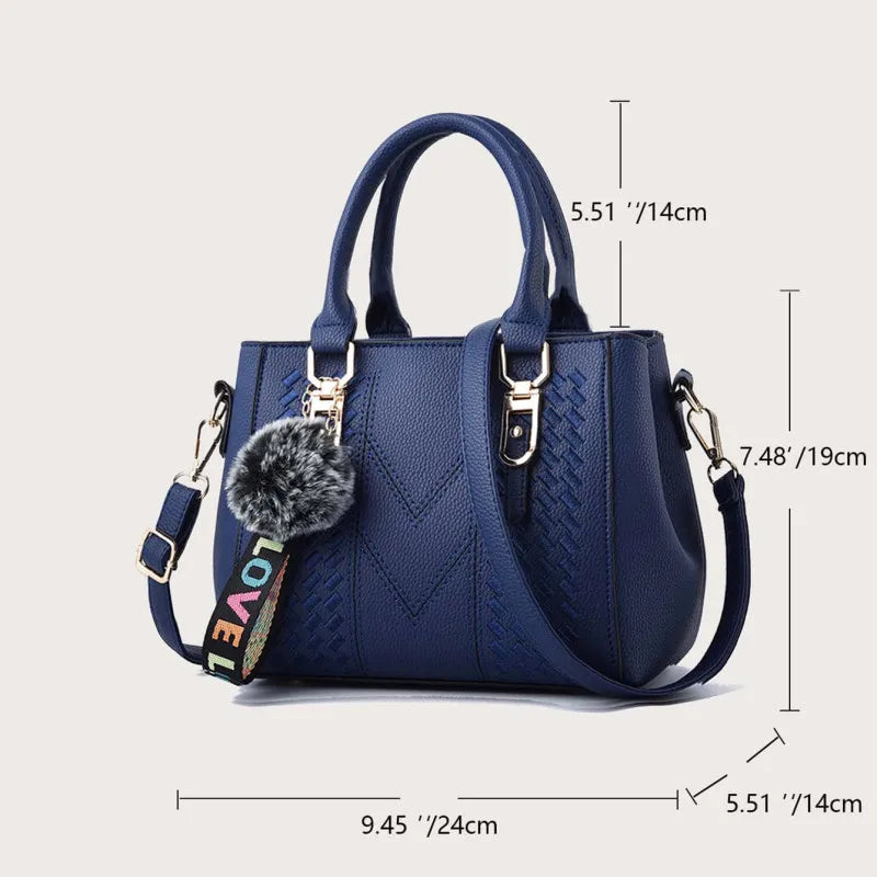 Embroidery Messenger Bags Women Leather Handbags Bags for Women Sac a Main Ladies hair ball Hand Bag.