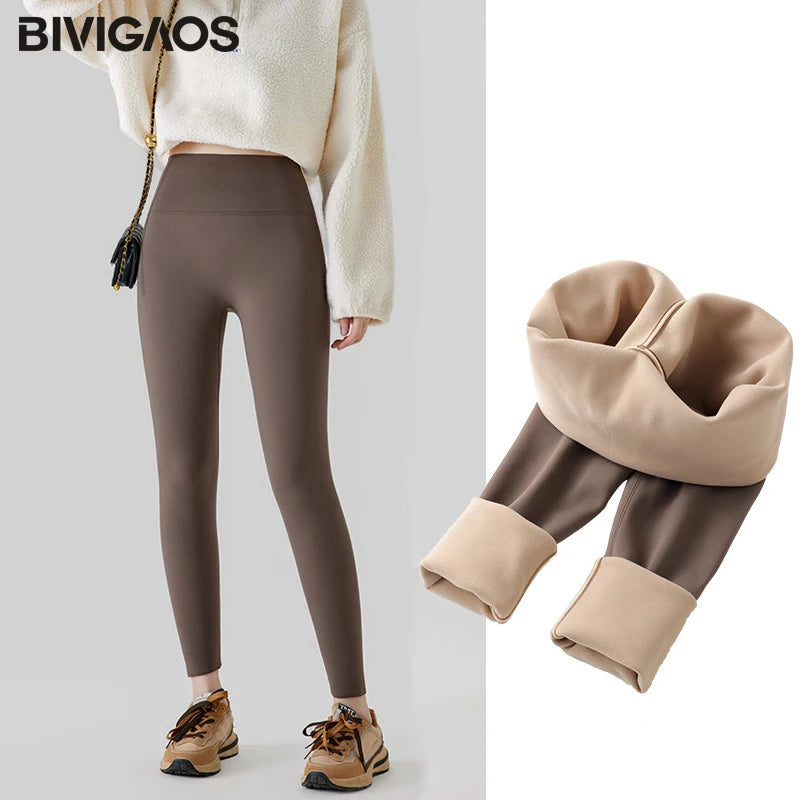 BIVIGAOS Autumn High Waist Seamless Rabbit Fleece Shark Leggings Women Winter Clothes Warm Leggings Sexy Slim Casual Leggings
