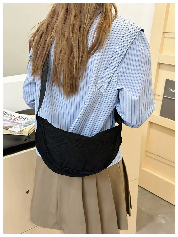 Solid Color Corduroy Women's Hobos Shoulder Bag Retro Casual Female Crossbody Bags Ladies Daily Travel Handbags Messenger Bag