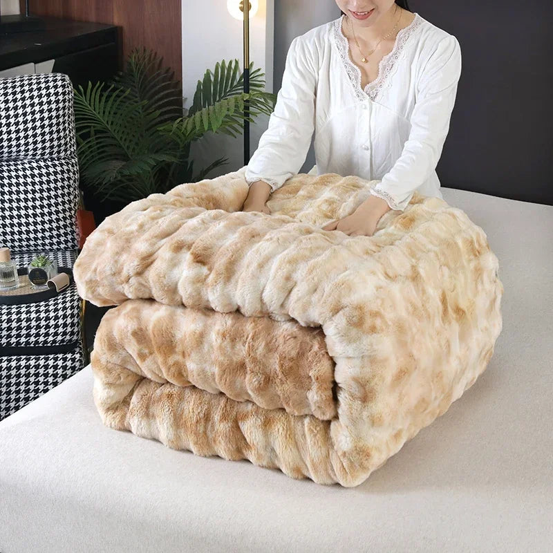 2024 New Colorful Rabbit Plush Bubble Winter Quilt Thickened Rabbit Plush Winter Double-sided Plush Skin-friendly and Warm.