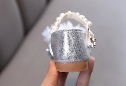 Fashion Children's Sandals 2024 Spring Summer Shining Flowers Sweet Girl Princess Shoes Dance Performance Kids Sandals J191