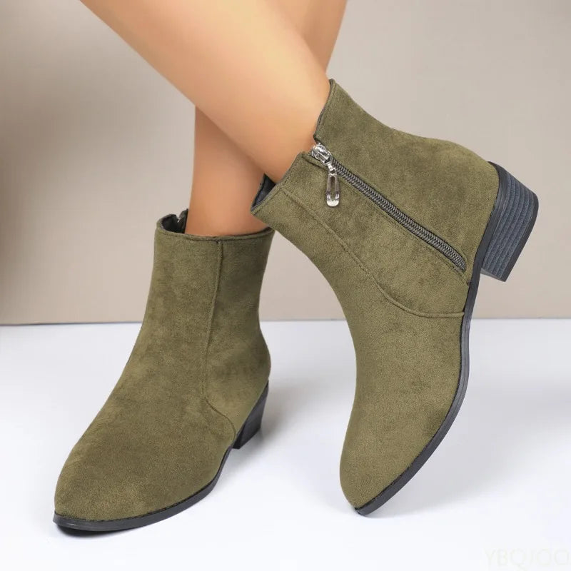 Fashionable versatile short boots Elegant women shoes autumn winter pointed toe thick heel casual comfortable high-heeled boots.