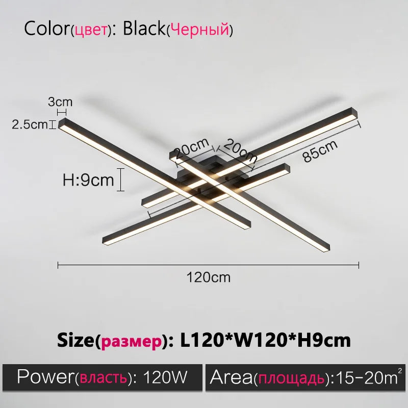 Schwarz Kronleuchter quadratische Schlafzimmer Lampen Wohnzimmer Lampe LED Deckenleuchte Nordic minimalistische kreative LED Deckenleuchte Streifen Lichter