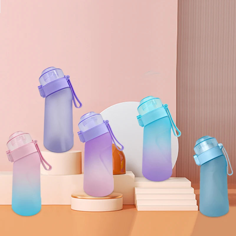LUSQI 500ML Air Flavored Water Bottle With 9 Flavor Rings Sports Fashion Straw For Outdoor Sports Activities.