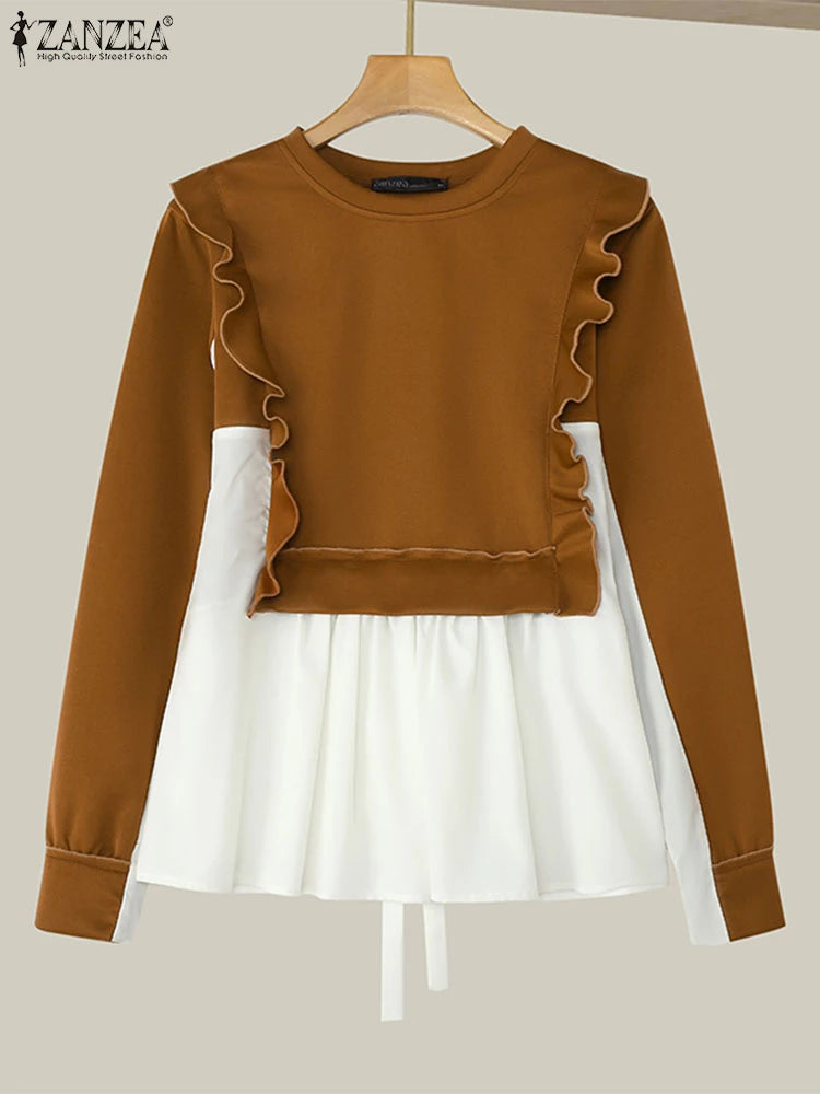 ZANZEA Plus Size Sweatshirts Elegante Pullover Herbst Langarm Damen Gut sitzende O-Ausschnitt Hoodies 2-teilige Strickpullover 5XL.