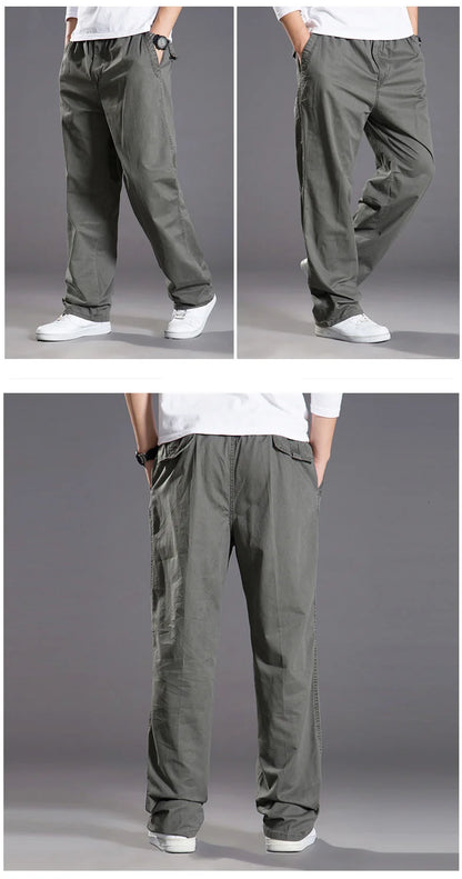 Mens casual Cargo Cotton pants men pocket loose Straight Pants Elastic Work Trousers Brand Fit Joggers Male Super Large Size 6XL.