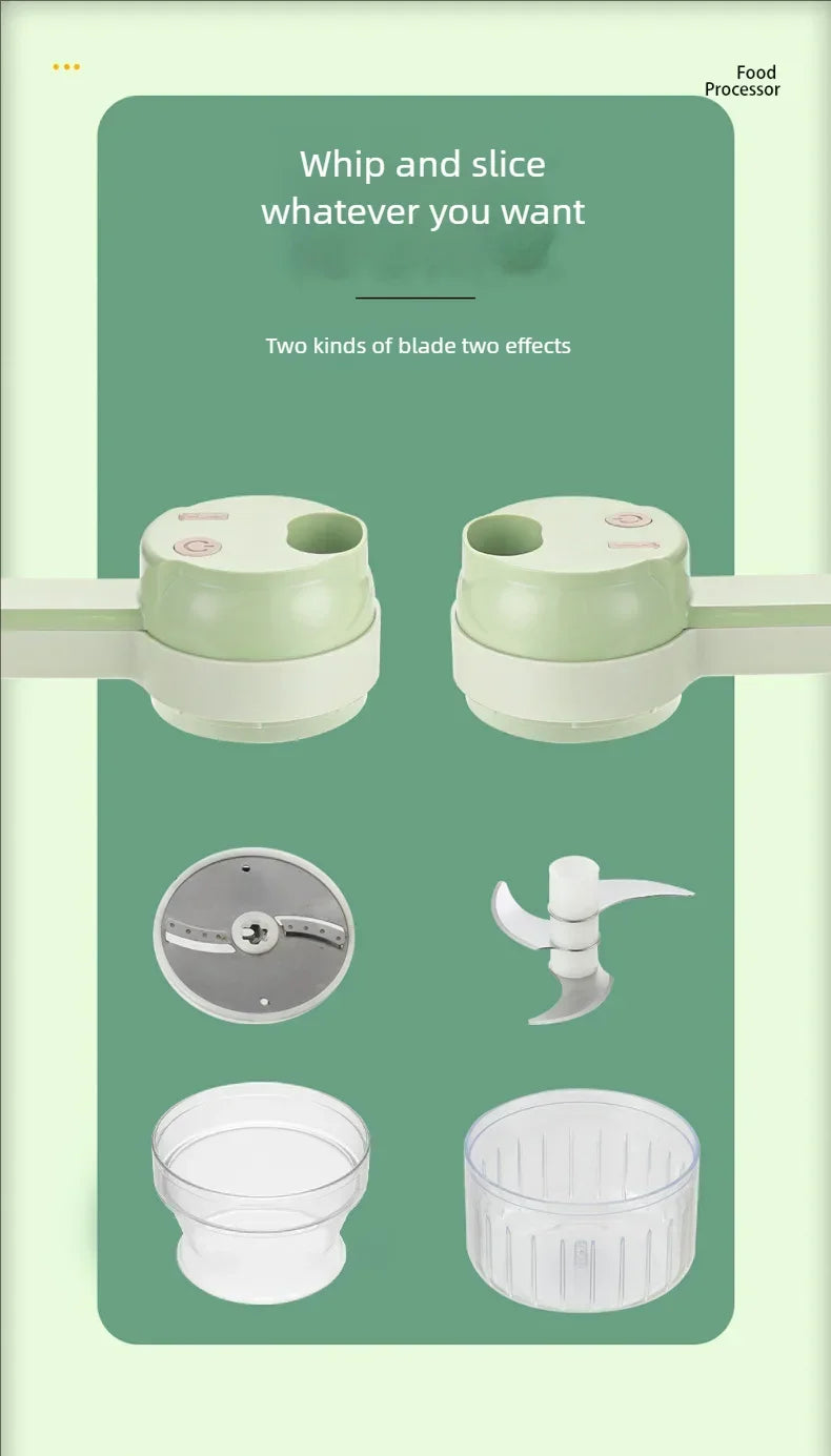 4In1 Electric Vegetable Cutter Set Handheld Wireless Electric Garlic Masher Food Chopper Meat Grinder Machine Food Peel Slice.