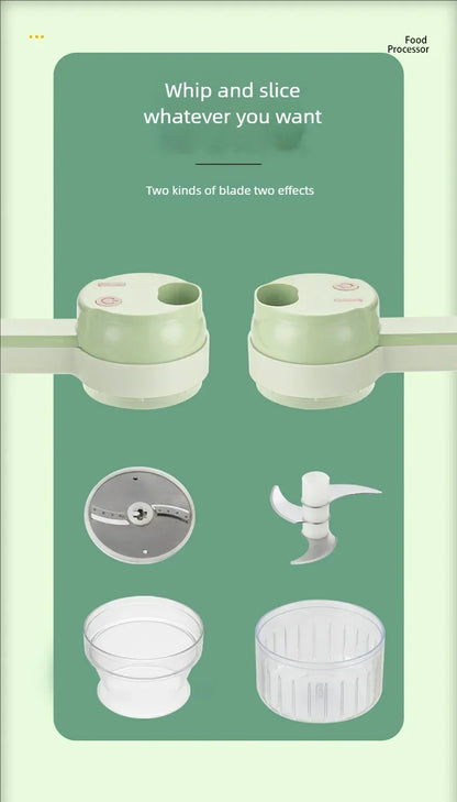 4In1 Electric Vegetable Cutter Set Handheld Wireless Electric Garlic Masher Food Chopper Meat Grinder Machine Food Peel Slice.