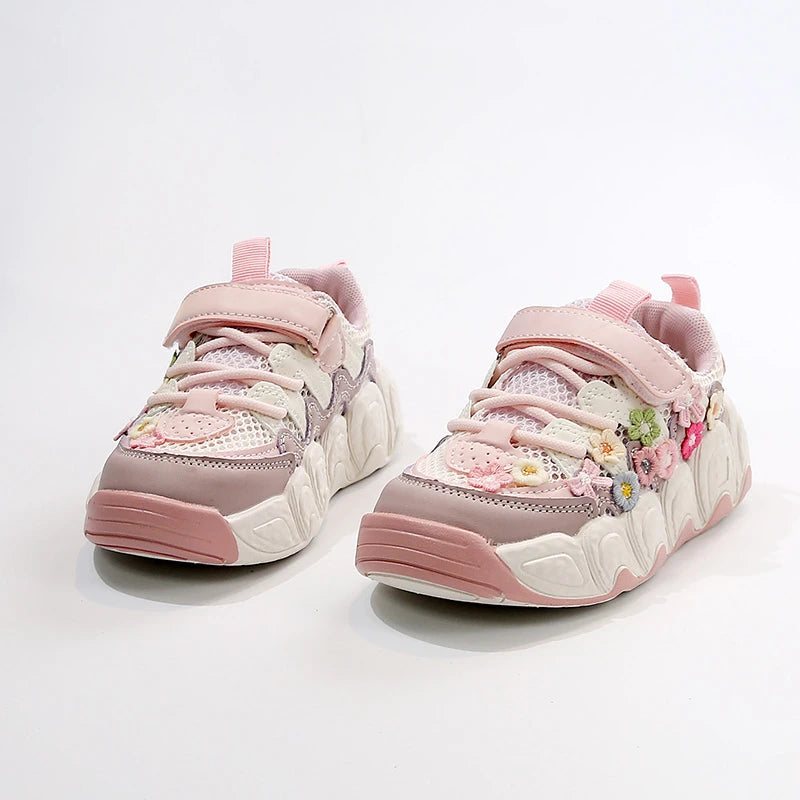Girls Flowers Sports Shoes Children Princess Embroidered Running Shoes Air Mesh Girls Casual Sneakers Summer 2025 New