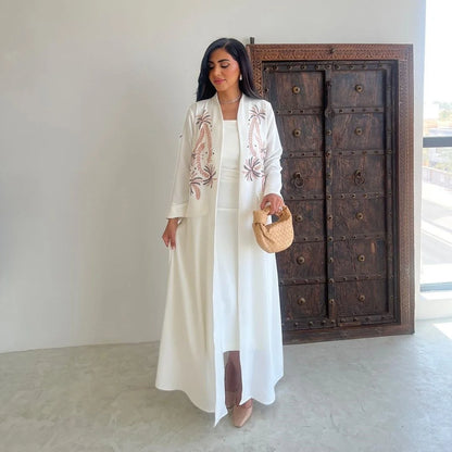 Ramadan Eid Kebaya White Muslim Modest Kimono Women Clothing Abaya Damen Dubai Luxury Islam Kaftan Robe Longue Femme Musulman.