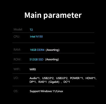 FIREBAT T2 Mini PC Intel N150 CPU Windows 11 DDR4 16GB RAM 512GB SSD WIFI5 BT4.2 Desktop Computer HDMI USB Port.