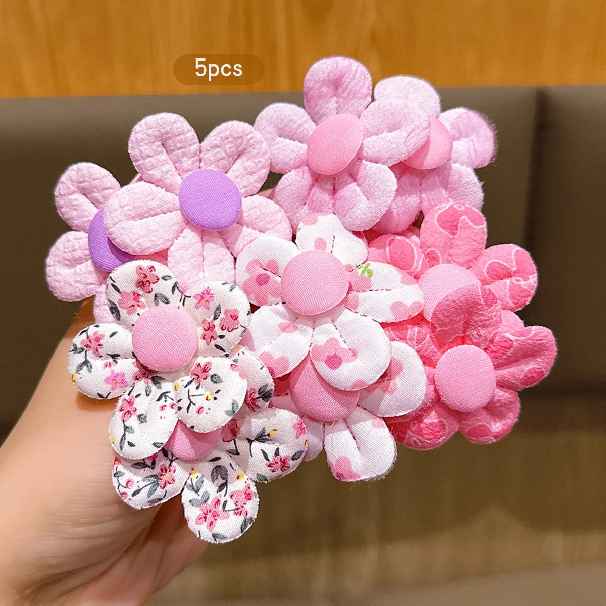 5 Cute Pink Flower Hair Rings Princess Head Flower Hair Accessories Suitable for Daily Use.
