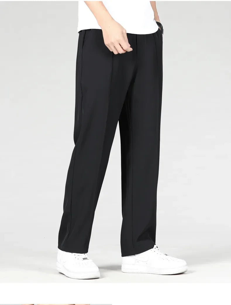 New Autumn Men's Business Straight Suit Trousers Elastic Waist Drape Loose Casual Stitching Khaki Black Pants Brand Clothing.