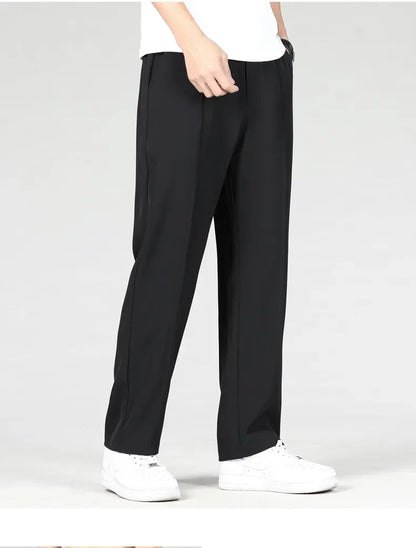 New Autumn Men's Business Straight Suit Trousers Elastic Waist Drape Loose Casual Stitching Khaki Black Pants Brand Clothing.