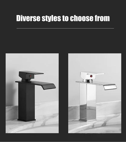 Black waterfall hot and cold faucet wash basin countertop basin bathroom cabinet splash proof basin faucet kitchen