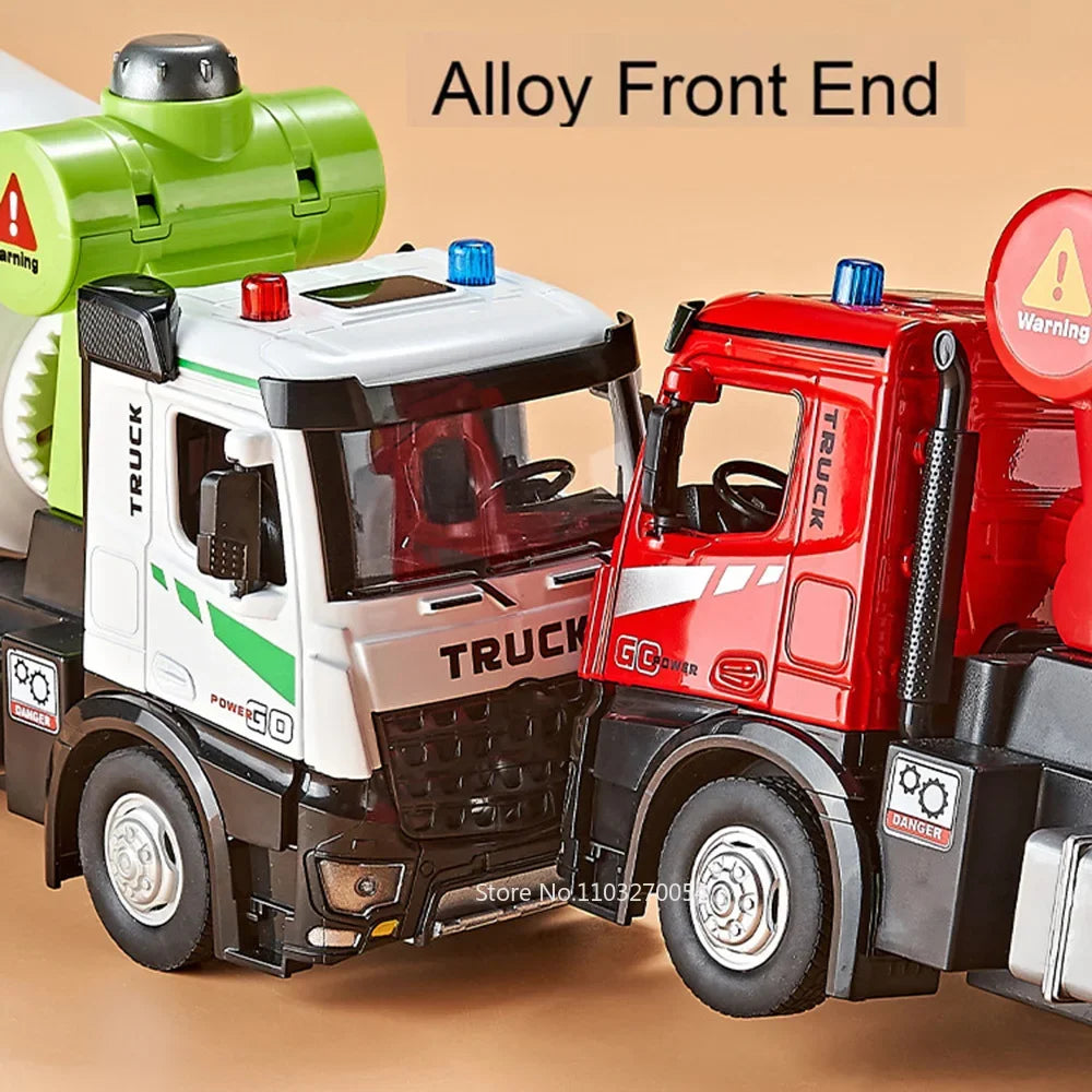 1/24 Electric Mixer Truck Toys Model Car Alloy Diecast Engineering Vehicles Doors Opened Sound Light Pull Back Toy Gift for Kids.