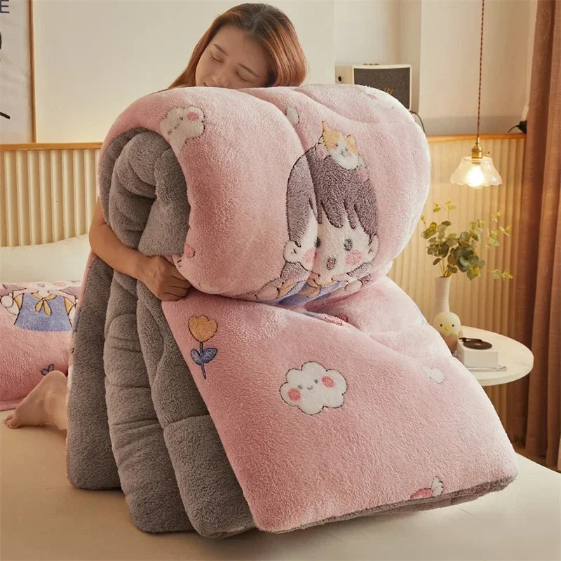 Winter Thicken Blanket Quilt Lamb Wool Double Layer Thick Warm Blanket 150/180/200 Comforter Throw Blankets for Beds Bedding 이불