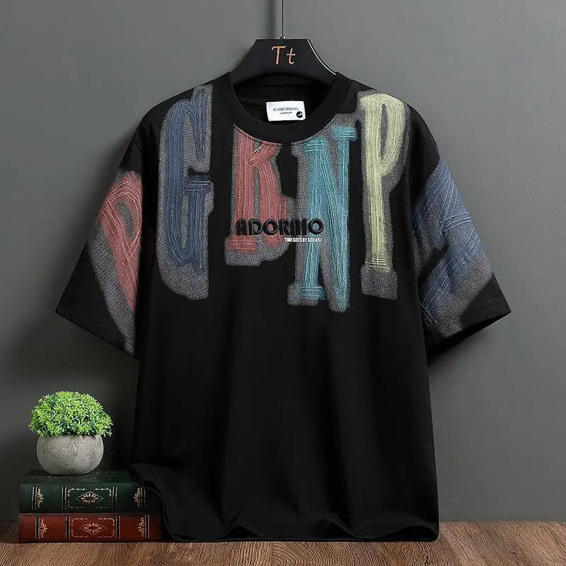 Men's Trend Printing Loose Youth Pullovers Top Summer New Short Sleeve Plus Size Lazy Style T Shirts Fashion Casual Men Clothing.
