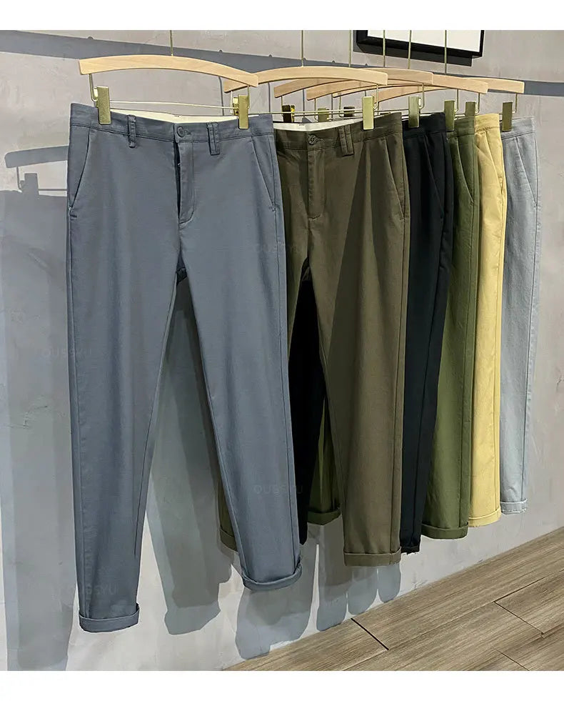 97%Cotton Autumn Winter Casual Pants Men Business Fashion Classic Solid Color Stretch Straigh Grey Khaki Brand Trousers Male 38.