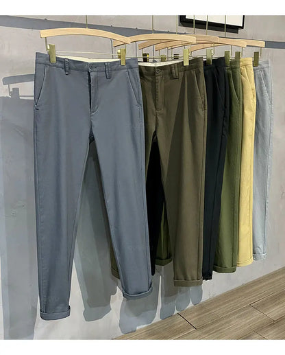 97%Cotton Autumn Winter Casual Pants Men Business Fashion Classic Solid Color Stretch Straigh Grey Khaki Brand Trousers Male 38.
