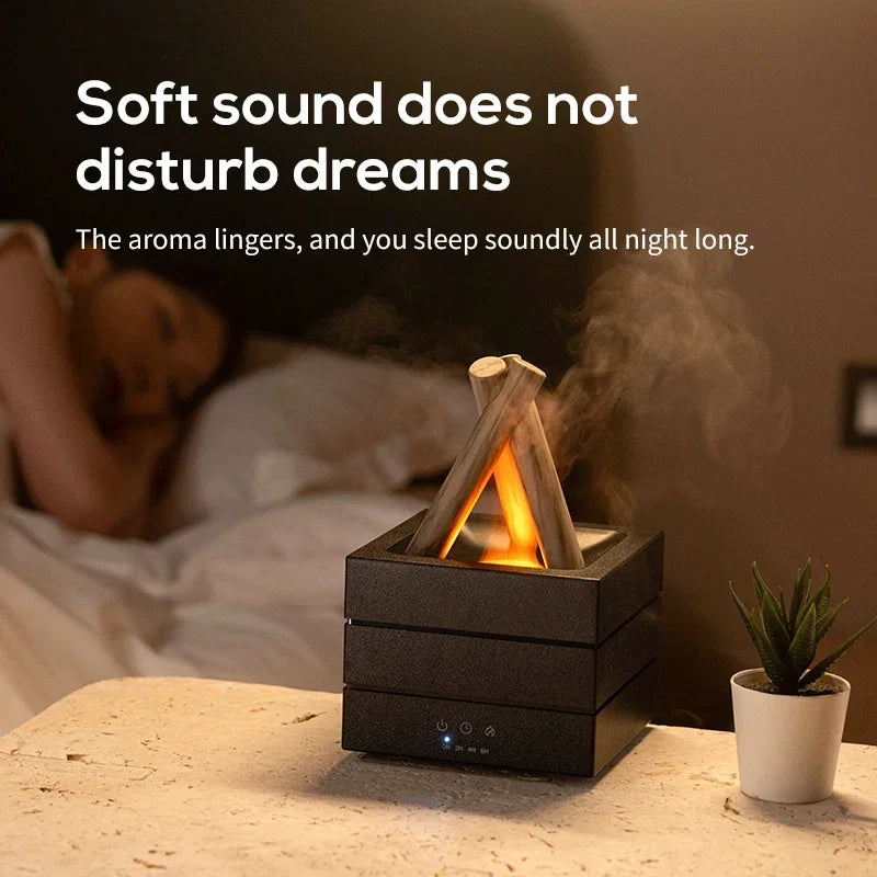 280ml Flame Aroma Diffuser USB Air Humidifier Colorful Atmosphere Light and Remote Control Bonfire Essential Oil Aroma Diffuser.