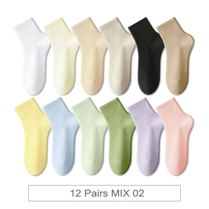 12 Pairs New Woman Cotton Socks Men Sock Short Ankle Colorful Autumn Spring Soft Breathable Colorful Girl Sock.
