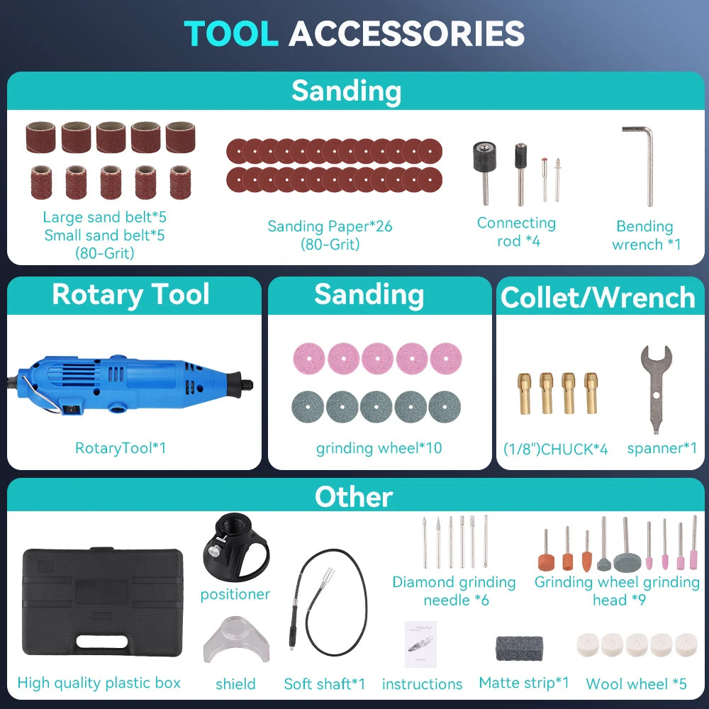 Podofo 80 Stück multifunktionale elektrische Mini-Bohrmaschine mit 6 einstellbaren Geschwindigkeiten, Graveur, Polierer mit Drehwerkzeug-Set