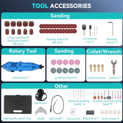 Podofo 80 Stück multifunktionale elektrische Mini-Bohrmaschine mit 6 einstellbaren Geschwindigkeiten, Graveur, Polierer mit Drehwerkzeug-Set