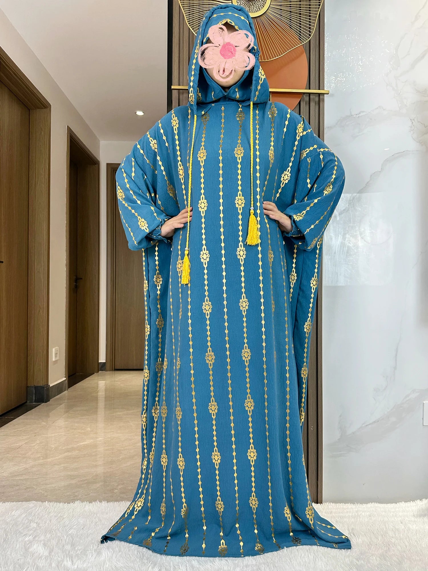 New Cotton Ramadan Muslim Two-Hat Abaya Dubai Turkey Islam Prayer Clothes Gold Dust   Dress Islam Women Dress Kaftan.