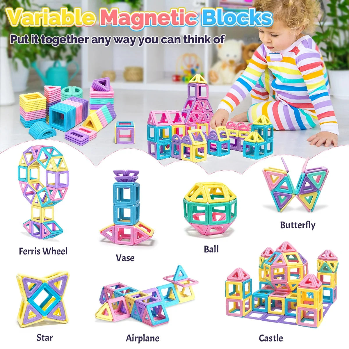 Macaron Magnetic Building Blocks Set ，Durable STEM Educational Construction Toys，Creative Birthday Gift, Assorted Colors.